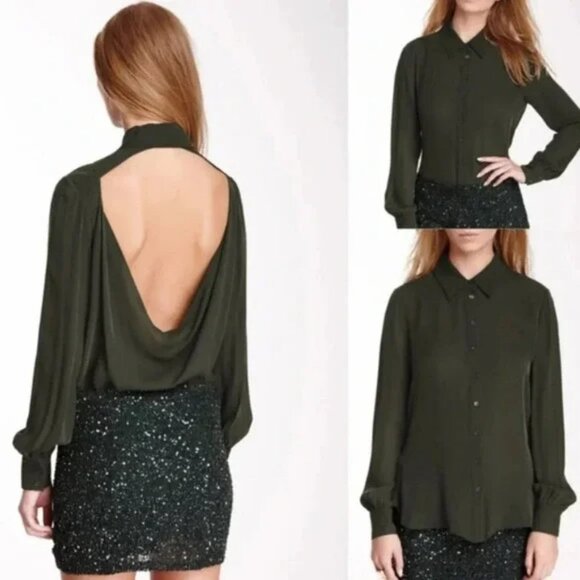 HAUTE HIPPIE EUC Open Back Button Silk Blouse Top - Picture 1 of 7